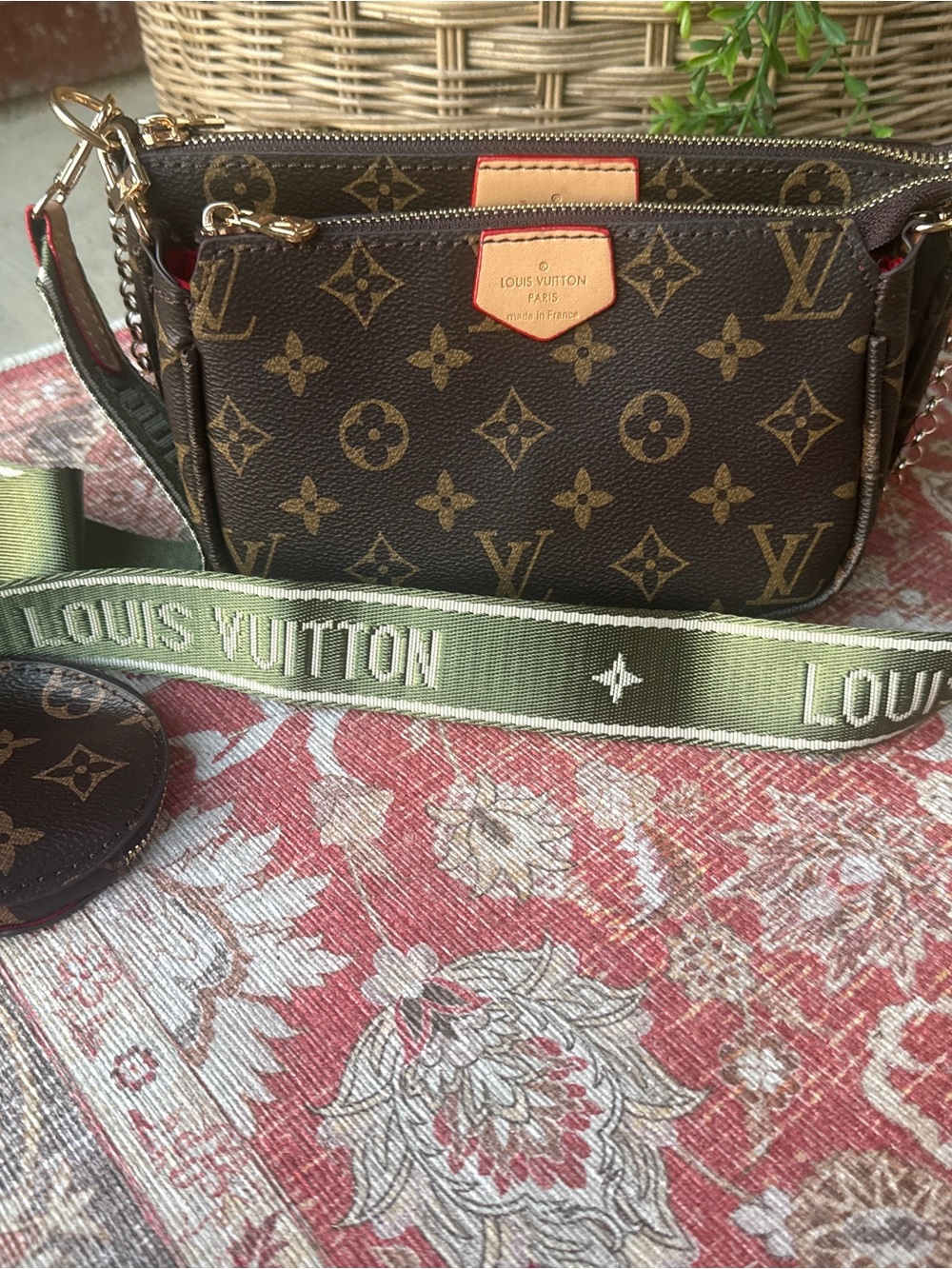 Monogram Crossbody with Olive Adjustable Strap